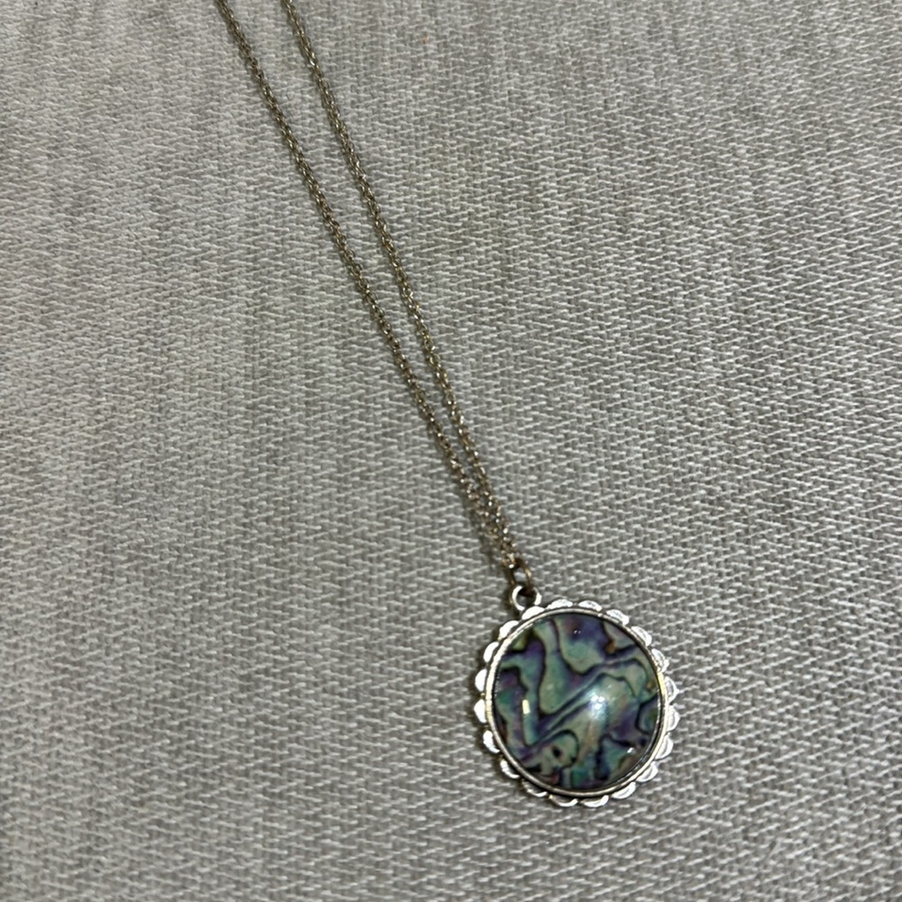 Silver Necklace with Blue Wavy Circle Pendant